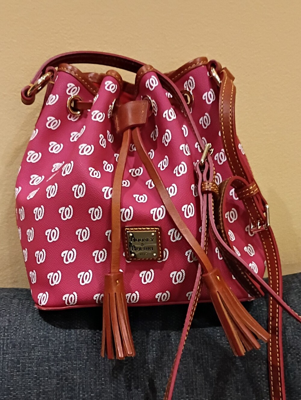 Dooney & Bourke Gretta Drawstring Bucket Bag with Washington Nationals Pattern - Picture 1 of 13